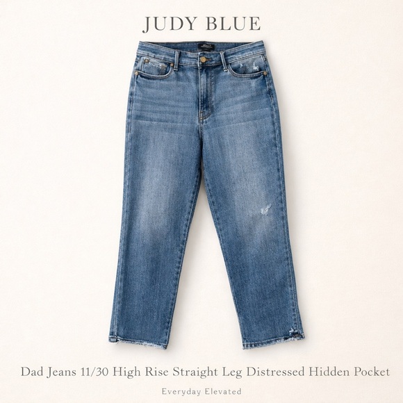 Judy Blue Denim - Judy Blue Dad Jean 11/30 High Rise Straight Leg Distressed Hidden Pocket